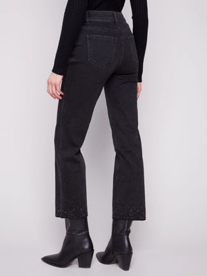 Charlie B Straight Leg Rhinestone Jeans - Charcoal