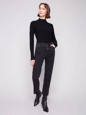 Charlie B Straight Leg Rhinestone Jeans - Charcoal