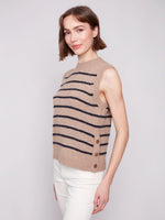 Charlie B Striped Sleeveless Sweater Vest - Heather Camel