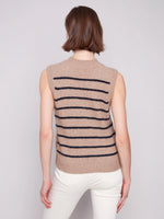 Charlie B Striped Sleeveless Sweater Vest - Heather Camel