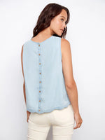 Charlie B Linen Blend Sleeveless Scalloped Tank - Light Blue