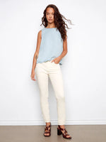 Charlie B Linen Blend Sleeveless Scalloped Tank - Light Blue