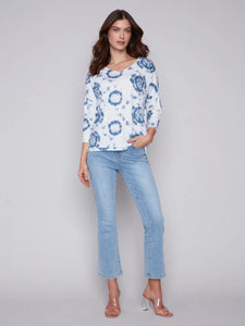 Charlie B Tie-Dye V-Neck Knit Top - Indigo