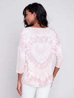 Charlie B Tie-Dye Heart V-Neck Knit Top - Dusty Rose