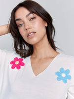 Charlie B V-Neck Knit Top - Flower