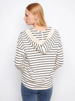 Charlie B V-Neck Striped Hoodie - Navy