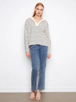 Charlie B V-Neck Striped Hoodie - Navy