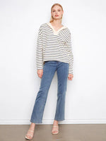 Charlie B V-Neck Striped Hoodie - Navy