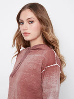 Charlie B Vintage Effect Cotton Hoodie Sweater - Rosewood