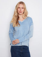 Charlie B Vintage Effect V-Neck Sweater - Storm