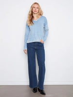 Charlie B Vintage Effect V-Neck Sweater - Storm