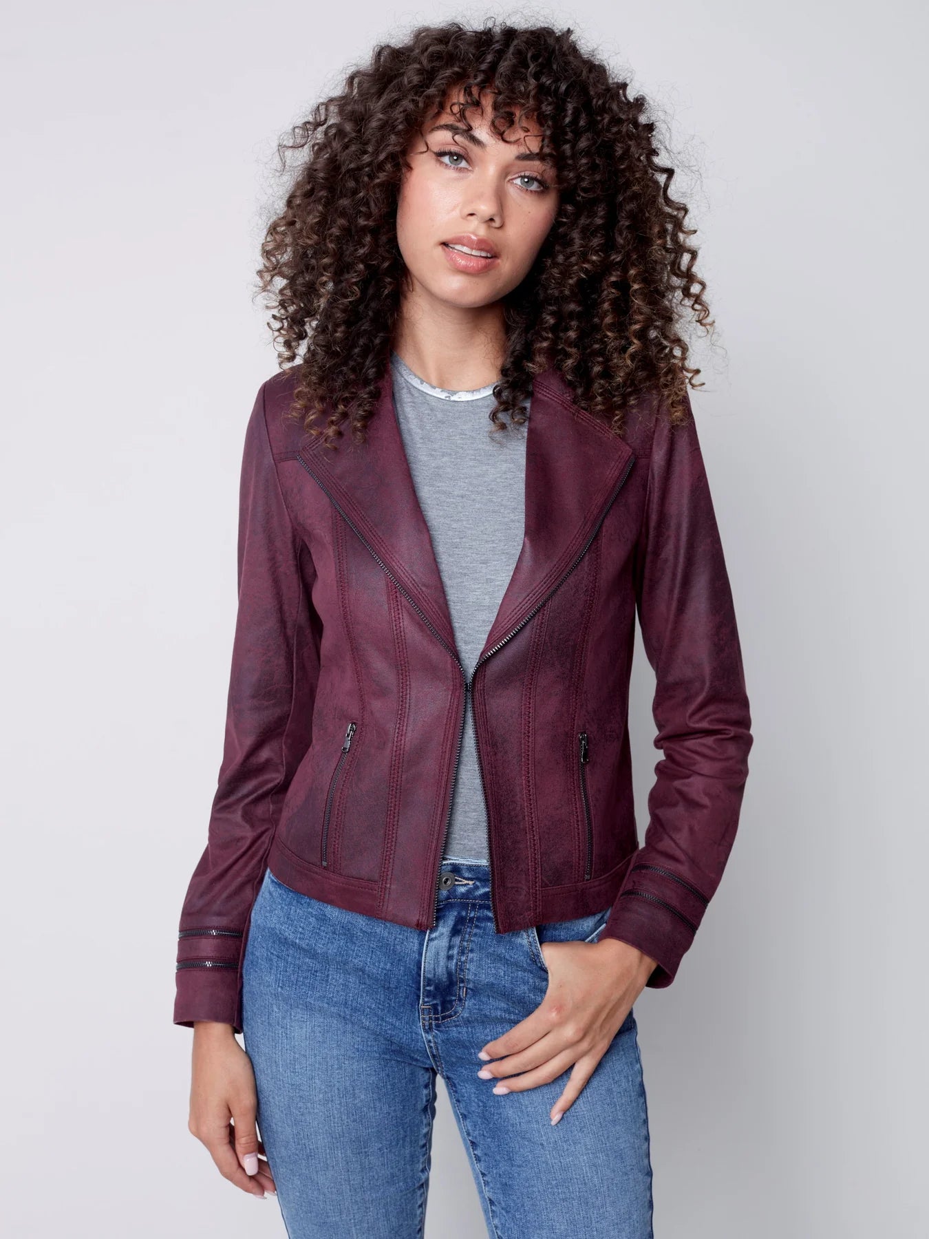 Charlie B Vintage Textured Faux Suede Jacket- Port
