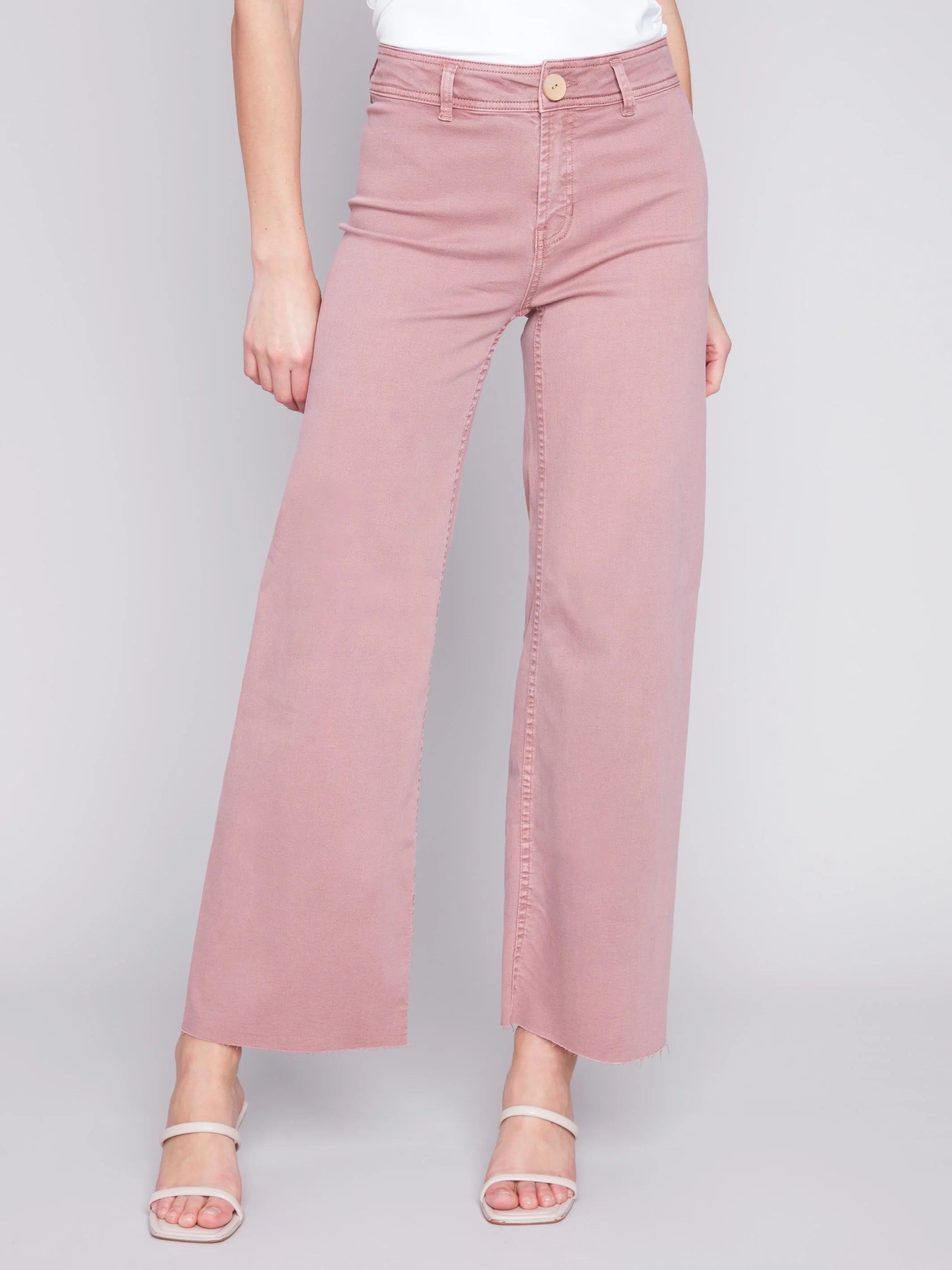 Charlie B Wide Leg Pant with Raw Hem