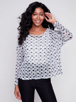 Charlie B Printed Crinkle Mesh Relax Top - Checkered