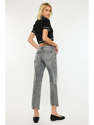 Kancan Midrise Cropped Straight Jeans with Rhinestone Details