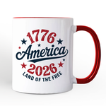 Patriotic America 1776-2026 Land of the Free Personalized Mug, 250 Year Independence Day Celebration Gift with Custom Name: White - Red / Non-Custom