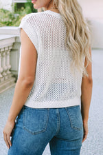 Patriotic: Flag Knit USA Short Sleeve Sweater Top - White