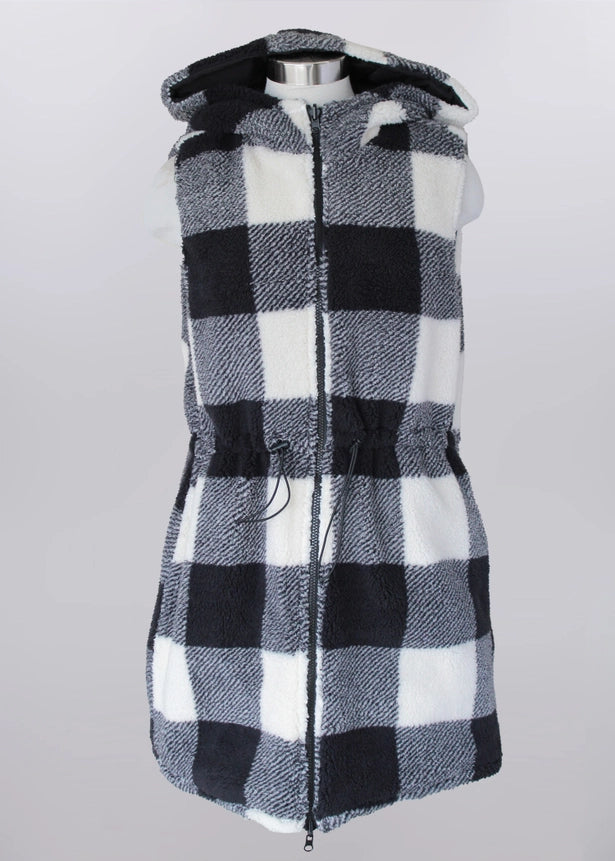 Keren Hart Reversible Checked Sherpa Vest - Flip Side is Solid Black