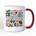Happy 250th America Doodle Mug, Patriotic USA 1776-2026