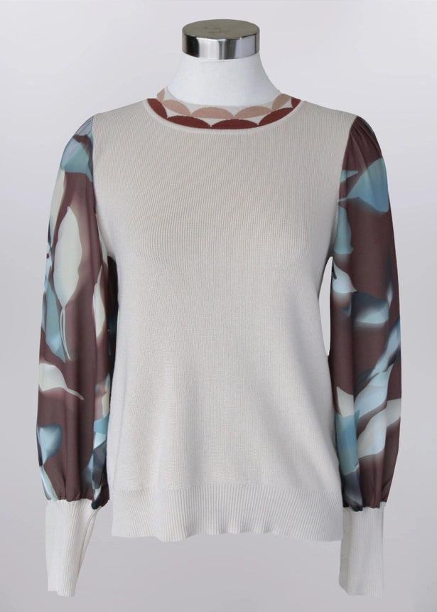 Knit Long Sleeve Top with 70s Print Sleeve by Keren Hart