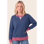 Pop Color Trimmed Stripe Sweatshirt by Staccato - Navy + Fuchsia