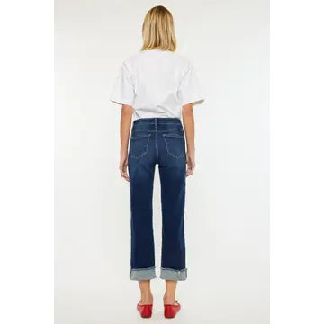 Kancan High Rise Cropped Straight Jean with Cuff