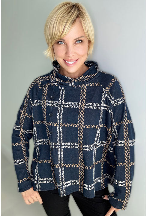Ethyl Plaid Cowl Neck Sweater