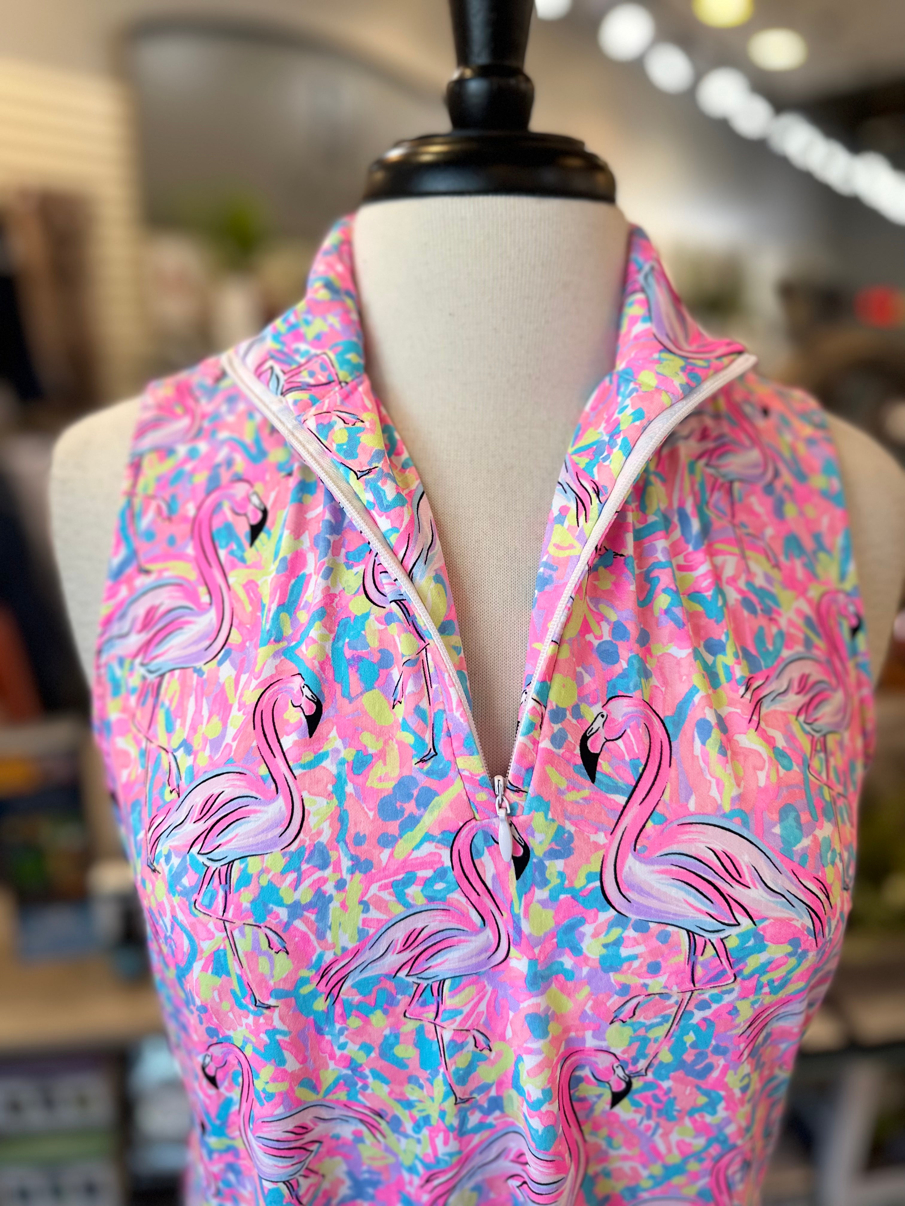 Beachtime by Lulu B UPF 50+ Sleeveless Zip Up Tank - Flamingo