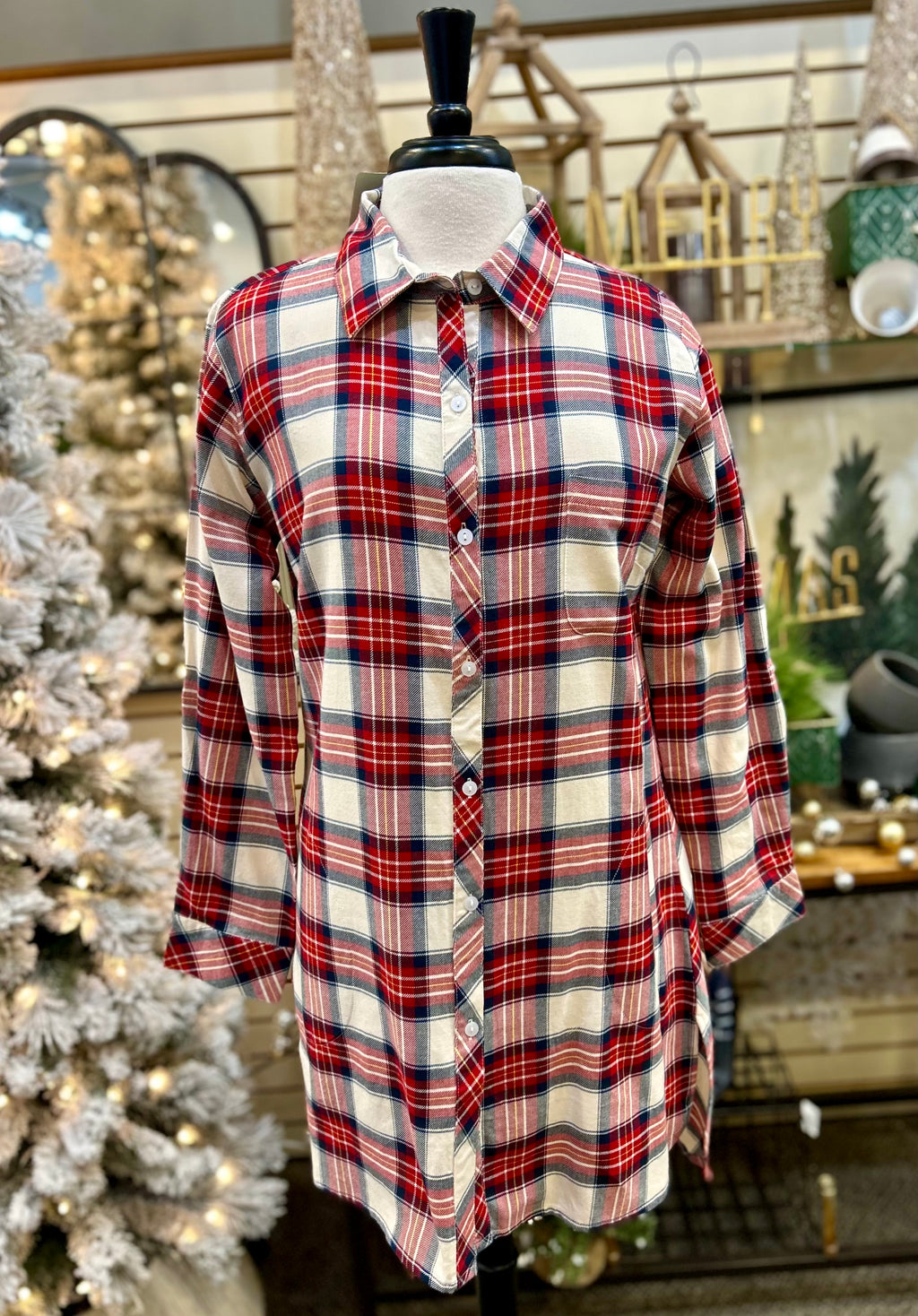 Keren Hart Cotton Plaid Shirt Dress with Pockets