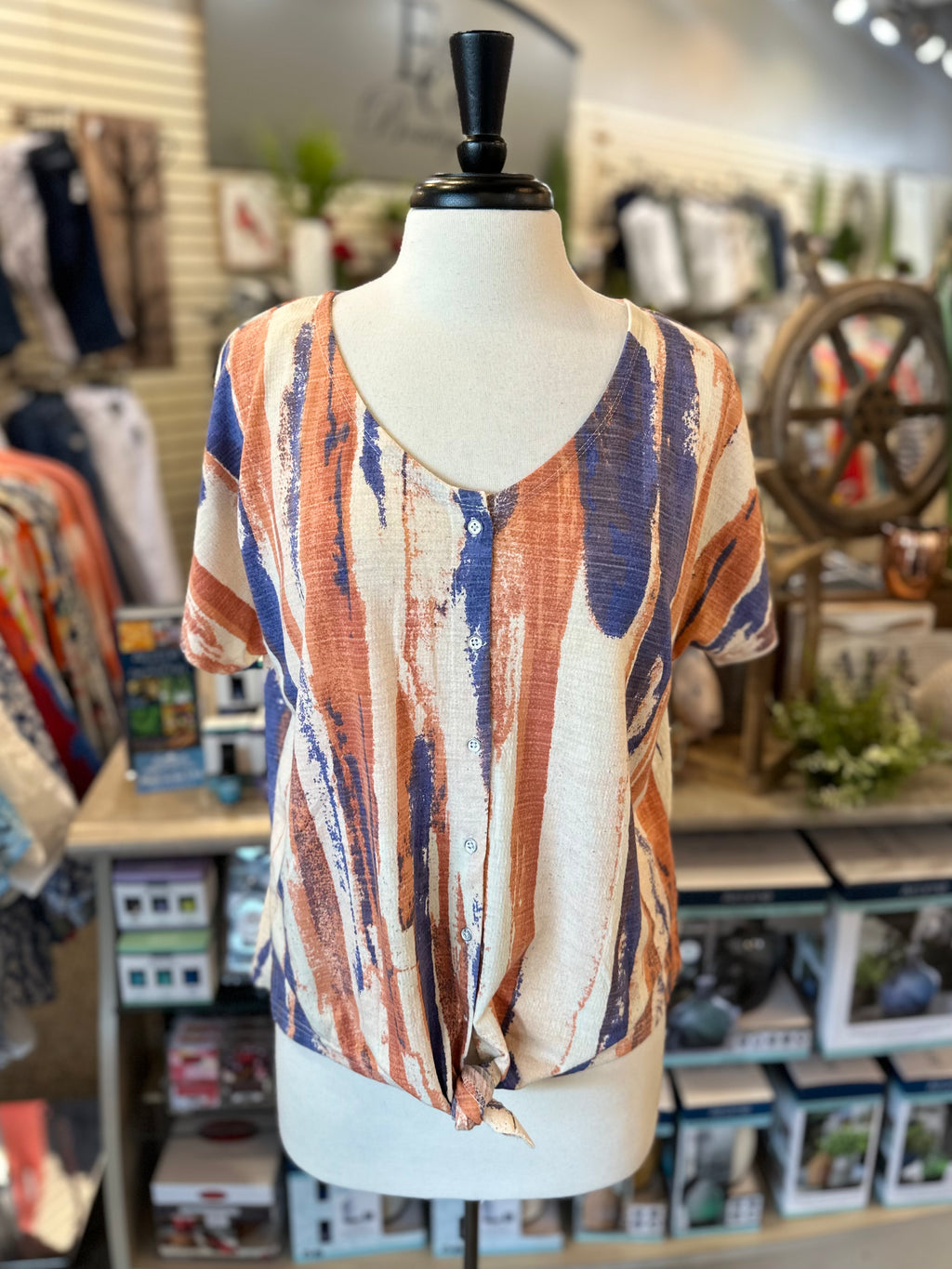 Keren Hart Tie Dye V-Neck with Front Tie
