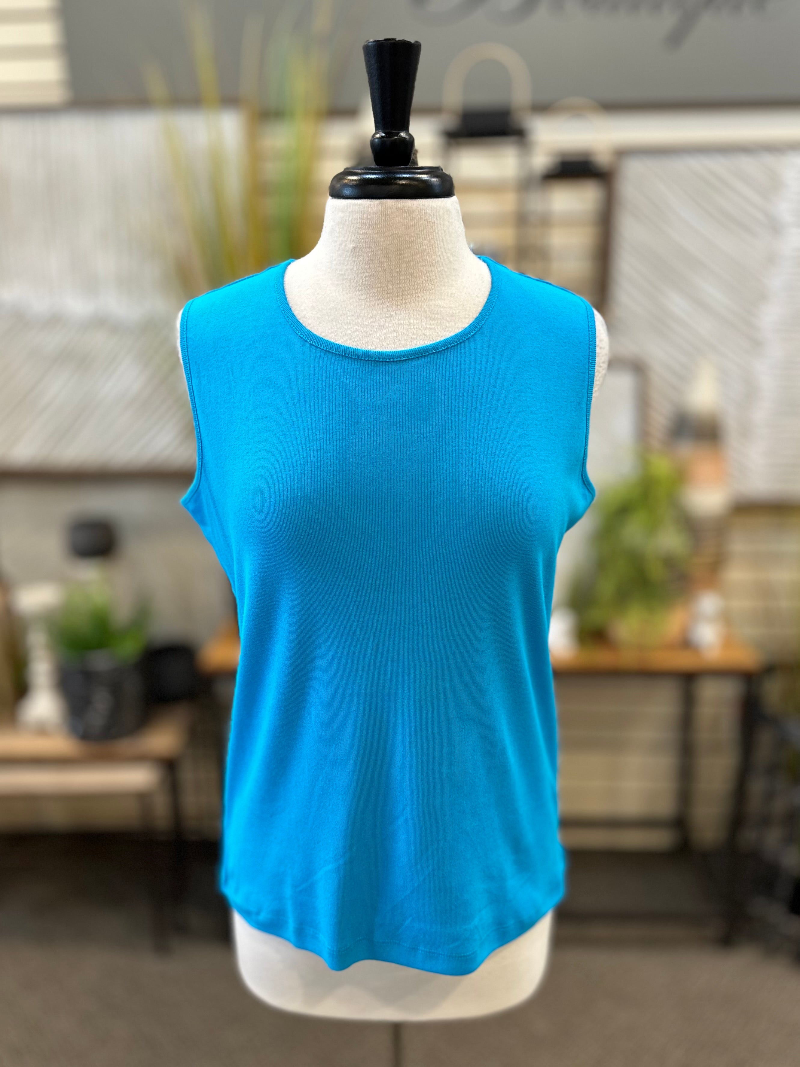 Lulu B Cotton Scoop Neck Tank - Turquoise