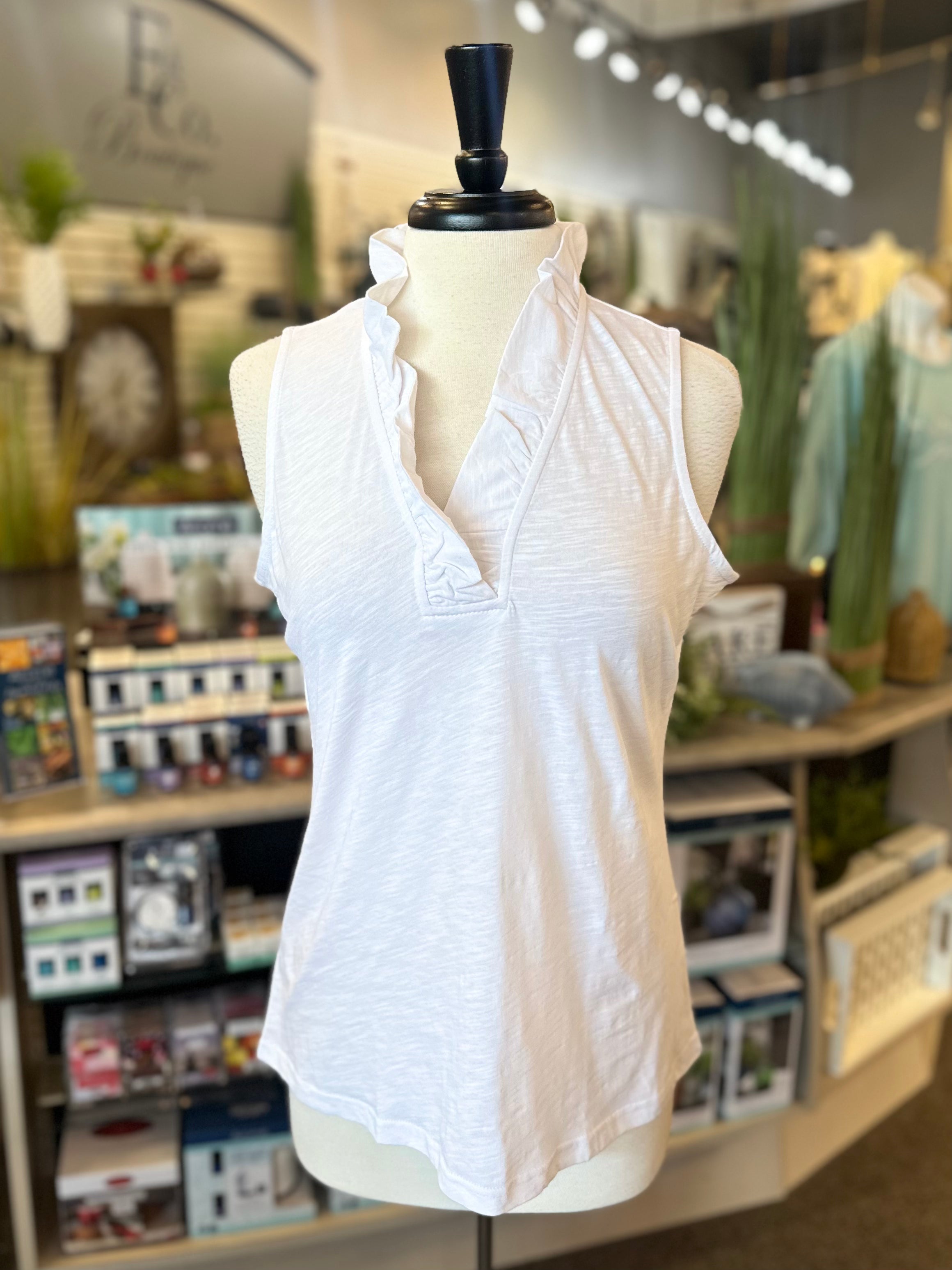 Beachtime by Lulu B Cotton Ruffle Tank - White