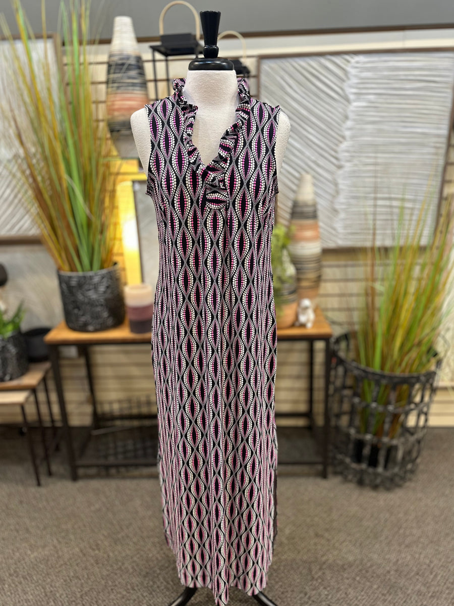 Lulu B UPF 50+ Sleeveless Maxi Palm Print Dress with Ruffle Neck – E ...