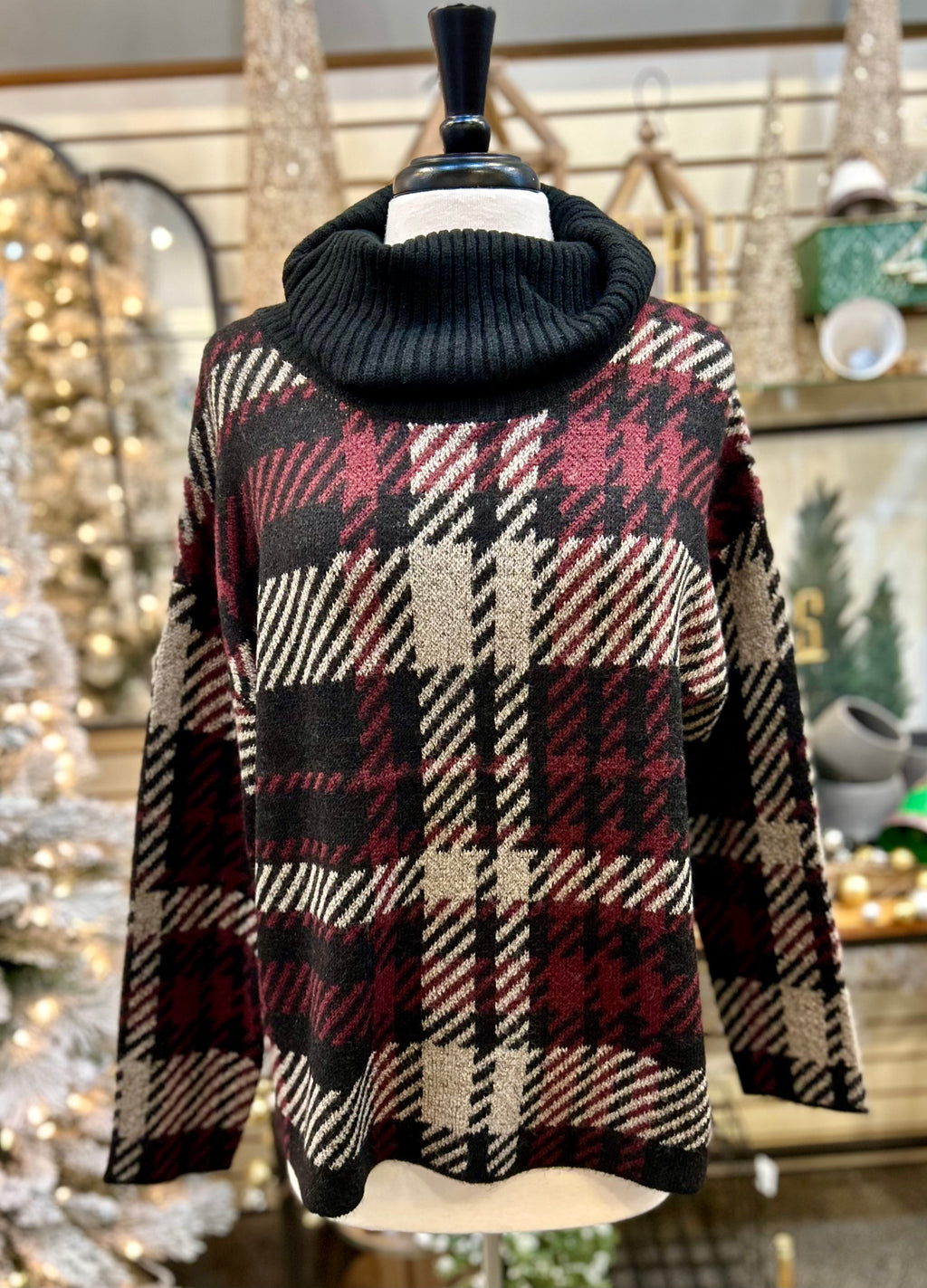 Keren Hart Plaid Printed Cowl Neck Tunic