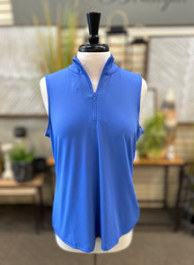 Beachtime by Lulu B UPF 50+ Cooling Sleeveless Zip Up Tank - Blue