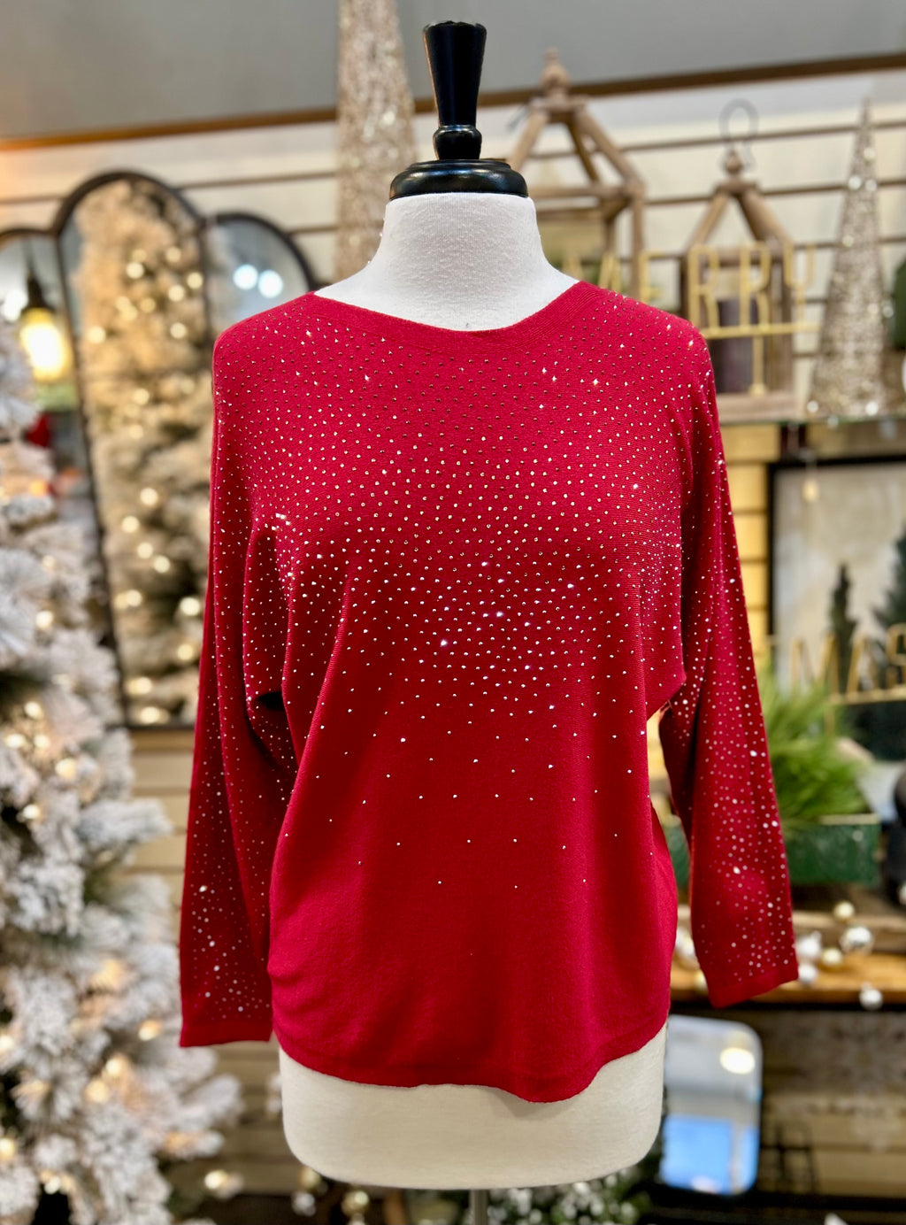 Keren Hart Rhinestone Sparkle Sweater - Red