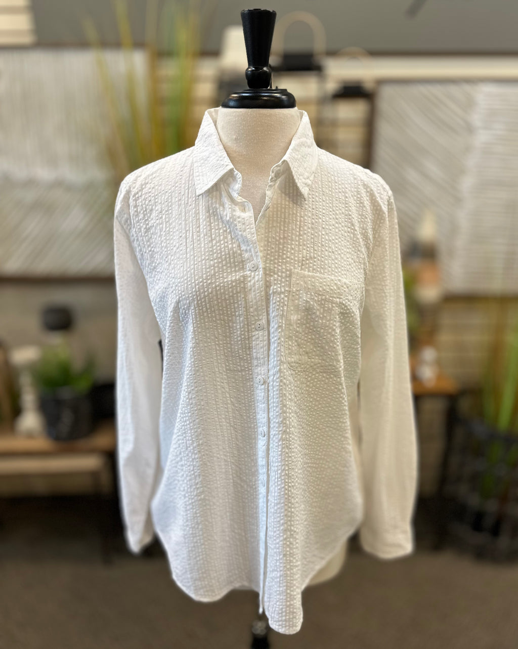 Keren Hart Cotton Button Down Seersucker Blouse