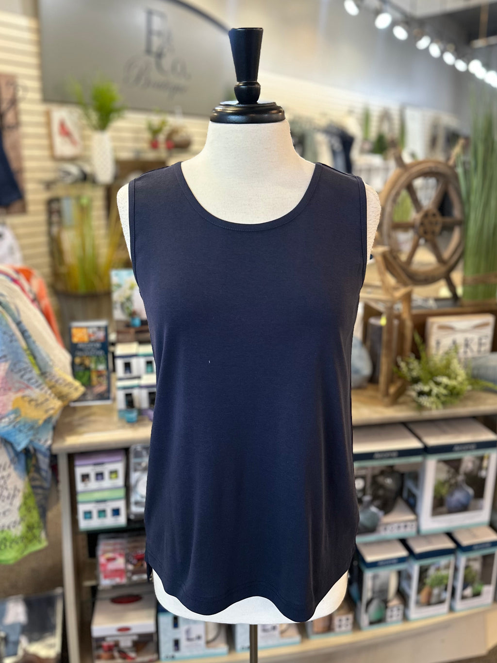 Keren Hart Classic Cotton Crew Neck Tank - Navy