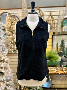 Lulu B Black Chenille Zip Vest