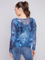 Charlie B Printed Crinkle Mesh Relax Top - Denim Tie Dye