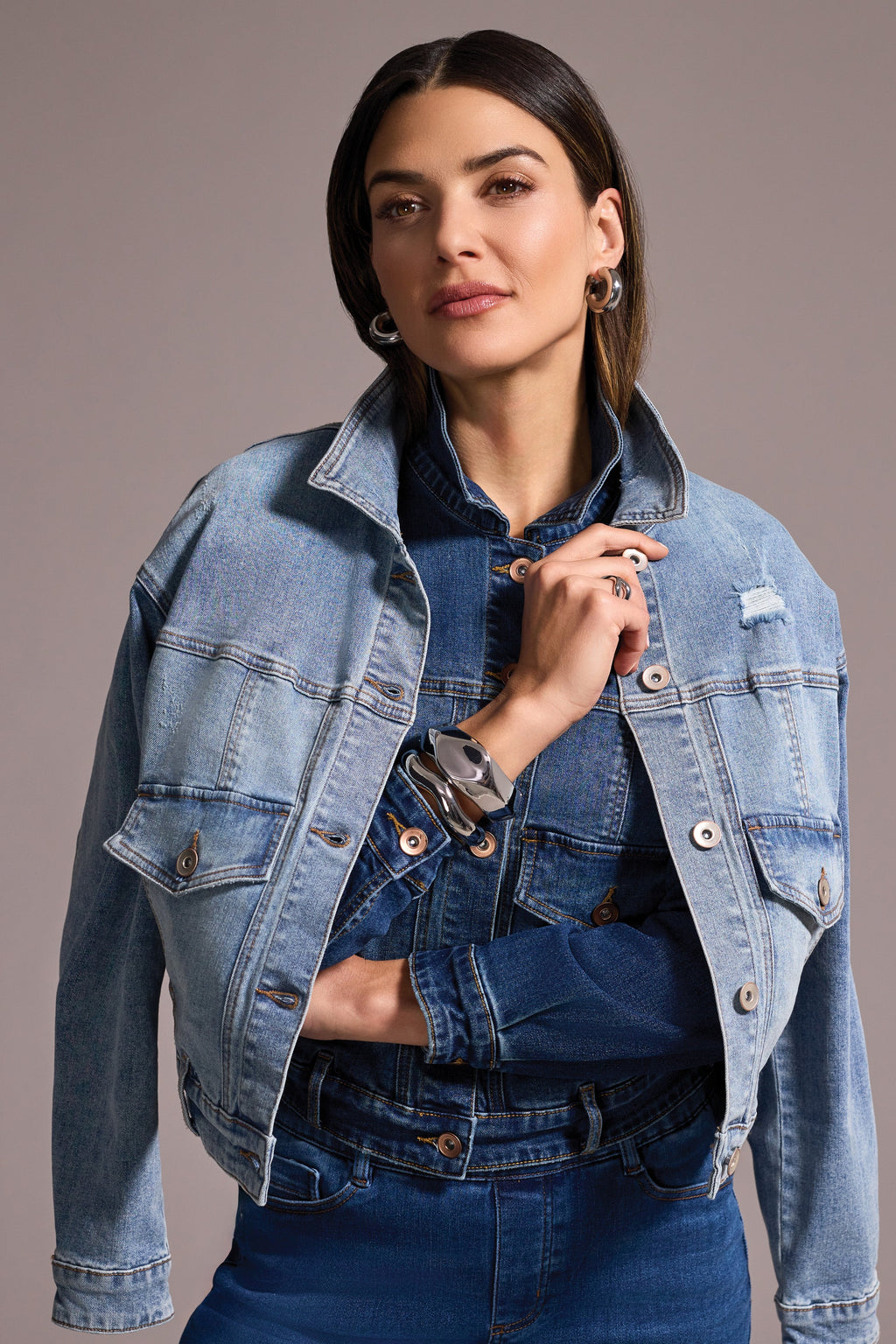 Tribal Fashions Classic Denim Jacket with Batwing Sleeve