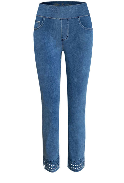Ethyl Pull-On Ankle Pant featuring Cut Out Embroidery