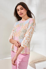 Tribal Fashions 3/4 Sleeve Crew Neck Knit Top - Daffodil