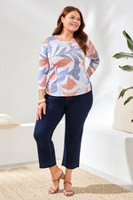 Tribal Fashions 3/4 Sleeve Crew Neck Knit Top - Sky