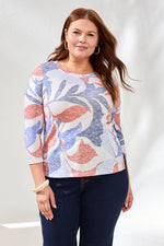 Tribal Fashions 3/4 Sleeve Crew Neck Knit Top - Sky