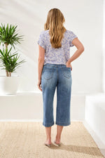 Tribal Jeans Audrey Button Fly Wide Crop Denim Jeans - Pebble Blue