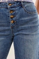 Tribal Jeans Audrey Button Fly Wide Crop Denim Jeans - Pebble Blue