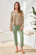 Tribal Fashions Multicolor Crochet Bell Sleeve Sweater with Tassels