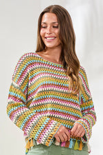Tribal Fashions Multicolor Crochet Bell Sleeve Sweater with Tassels