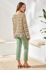 Tribal Fashions Multicolor Crochet Bell Sleeve Sweater with Tassels